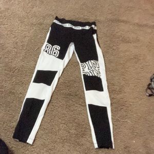 Pink white and black logo leggings